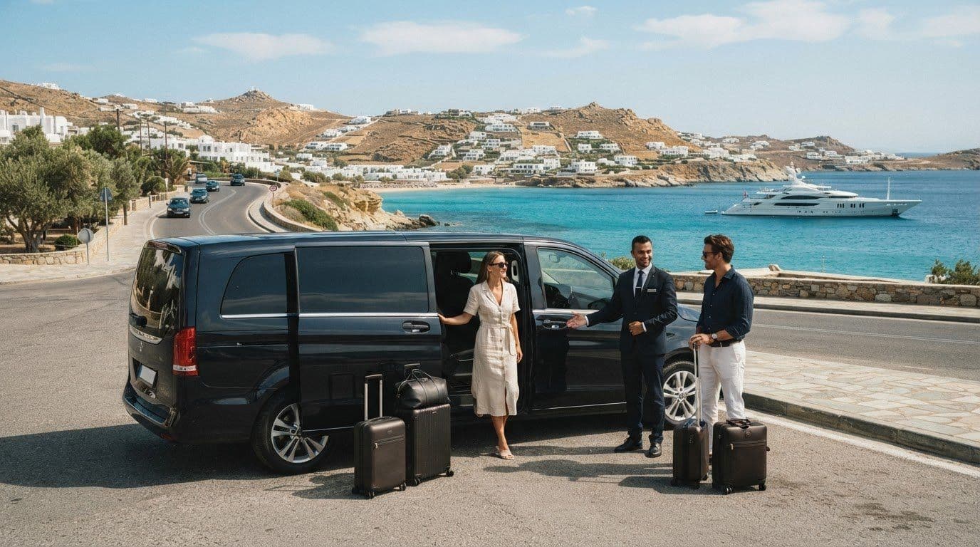 VIP Transfer from Mykonos Airport to an Ornos Bay Yacht