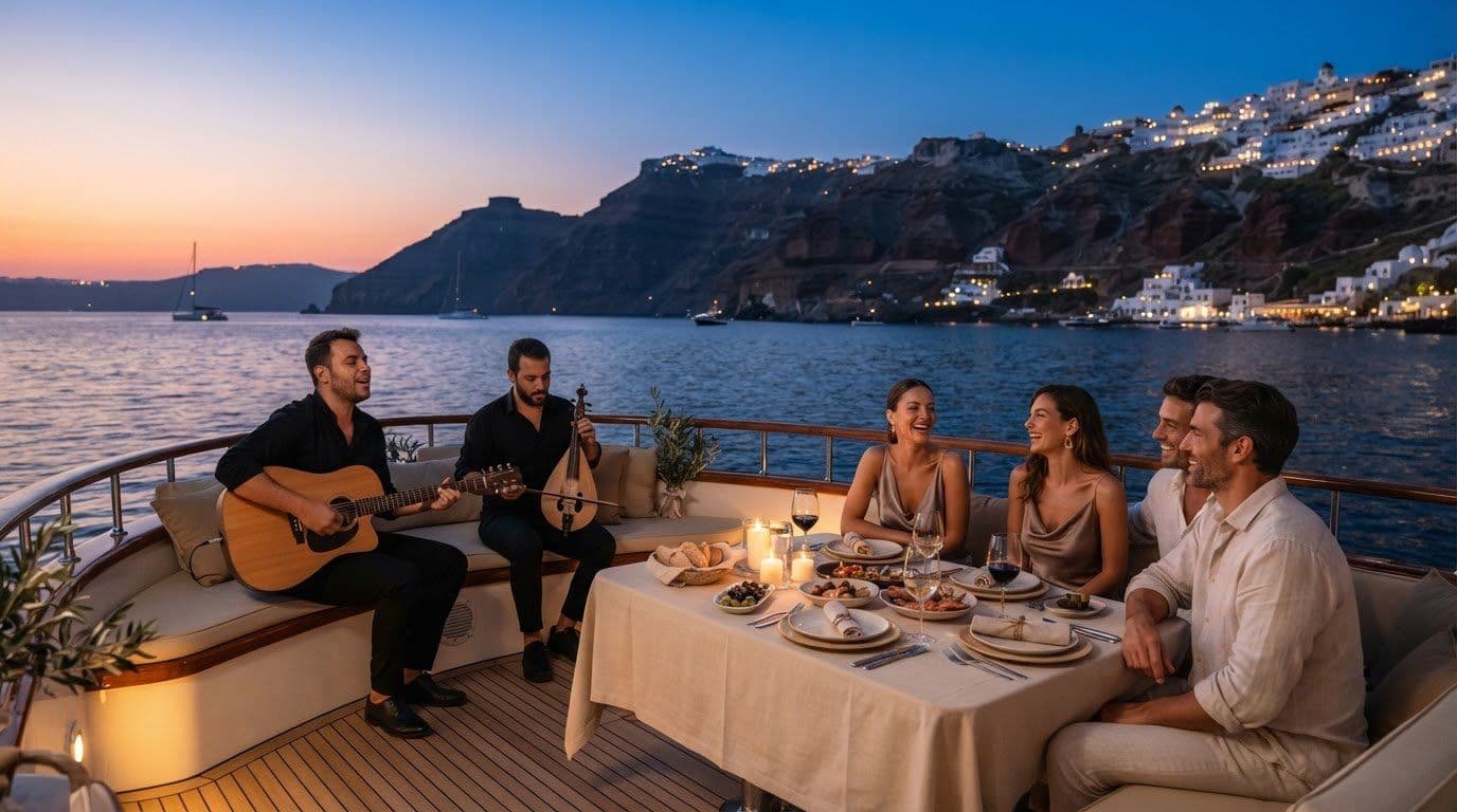 Arranging Acoustic Live Musicians for a Private Yacht Dinner in Santorini