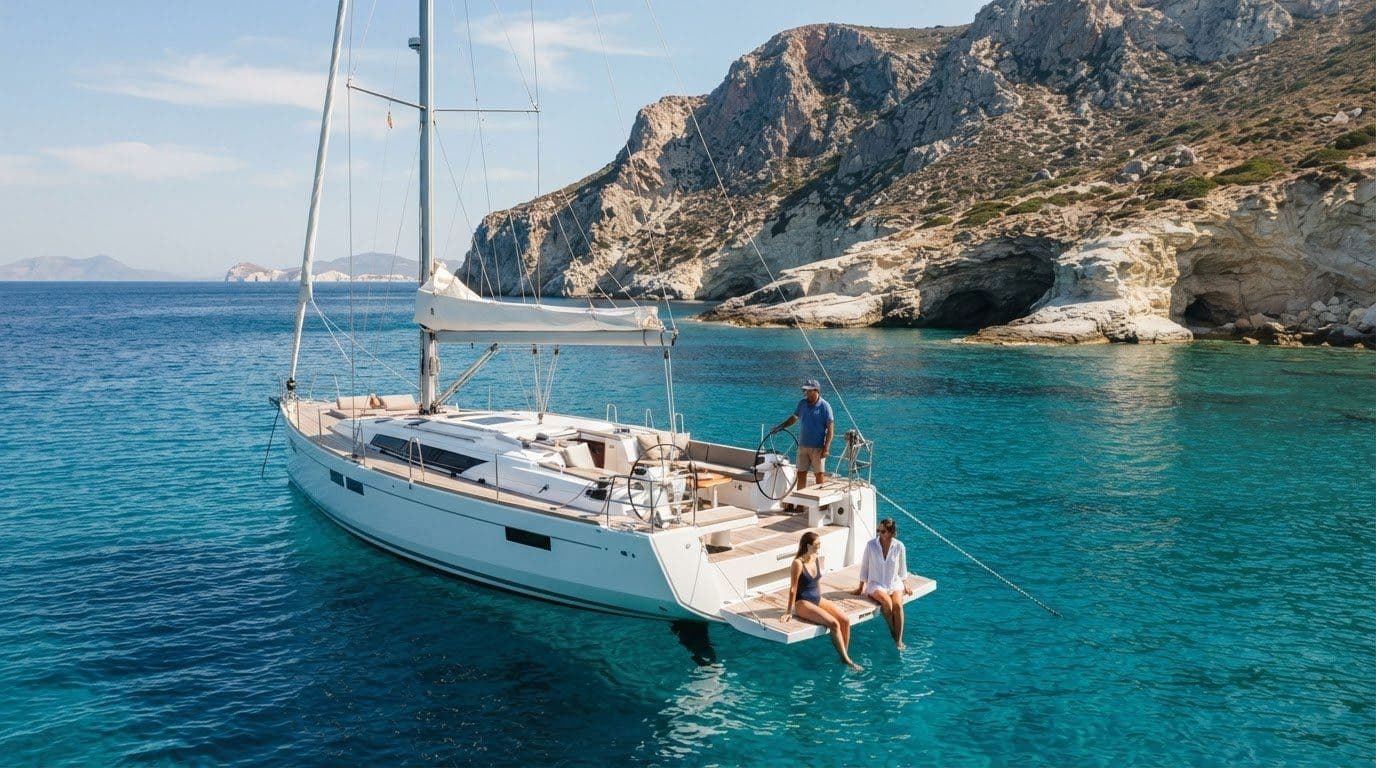 Antiparos to Poliaigos Private Yacht Cruise and Swim Stops