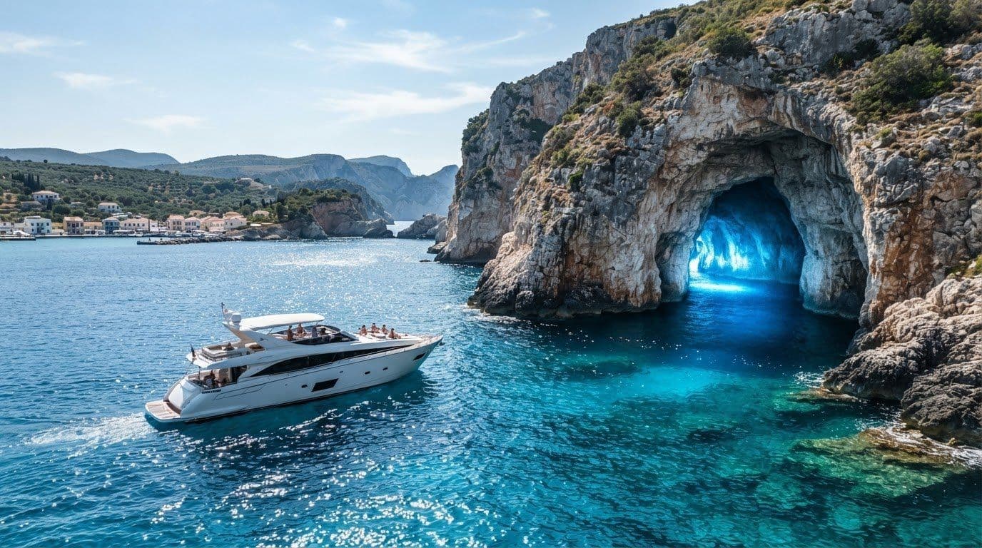 Corfu to Paxos Blue Caves Charter Route and Cruise Time