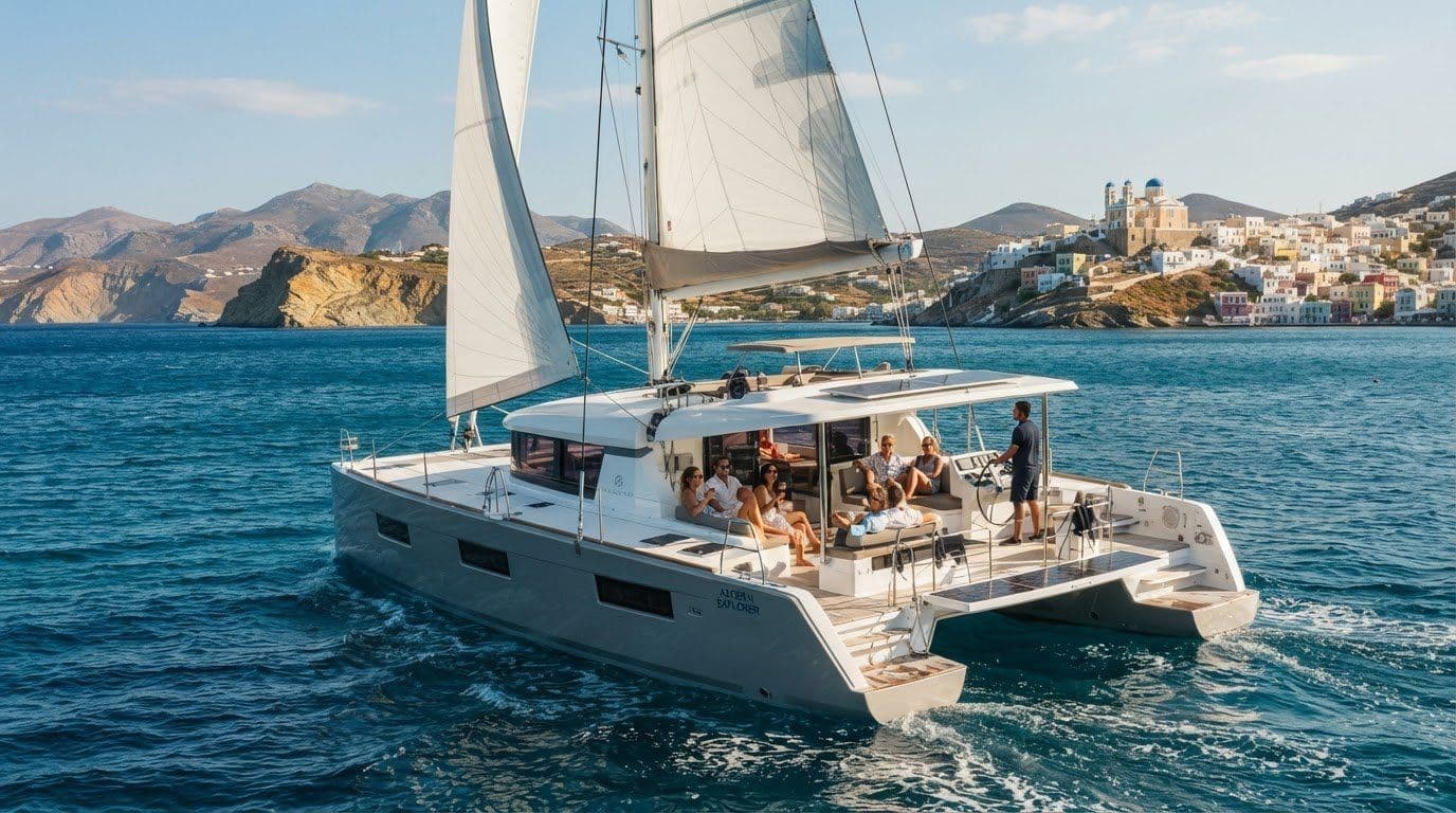 Crewed Catamaran Charter from Syros to Kythnos and Kea with Fleet Options